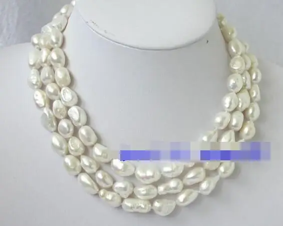 

3415 3strand baroque luster white pearls necklace