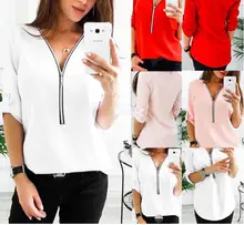 T Fashion V Neck Zipper T-Shirt Women Half Sleeve Loose Tee Tops Spring Summer Ladies Casual Solid Color T Shirt Camiseta Mujer sexy style jewel neck solid color voile splicing half sleeve t shirt for women