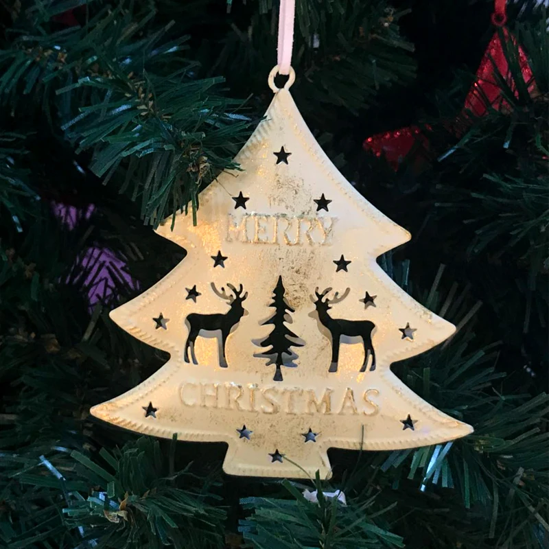 Christmas tree decoration for home metal Christmas star heart Hollow out deer merry Christmas Tree Ornament Decoration supplies