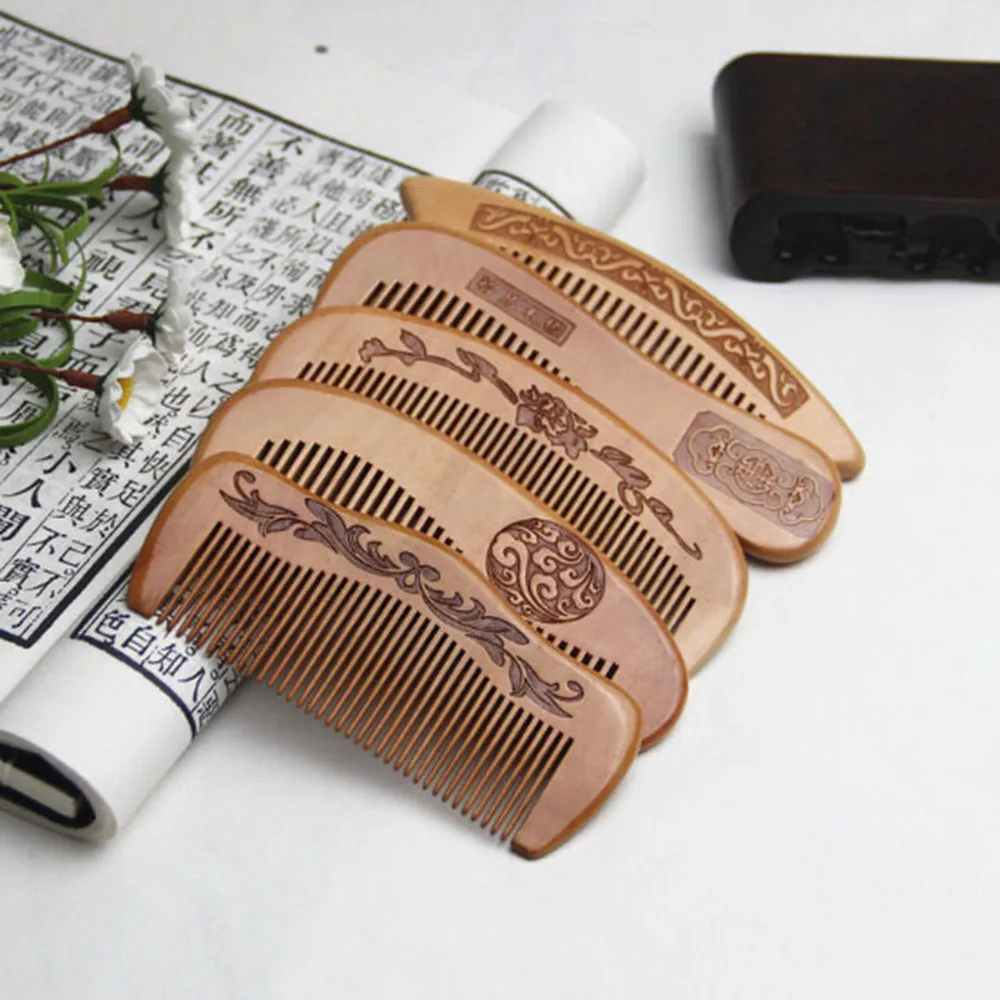 

1 PC Natural Peach Wood Comb Close Teeth Anti-static Detangling Beard comb Head Massage Hairbrush Hair Care Tools For Travel