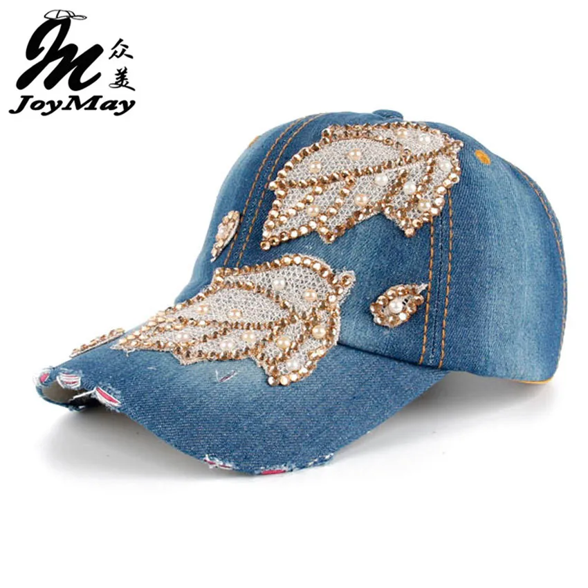 Высокое качество оптом и в розницу JoyMay шляпа Кепки Мода Досуг Стразы х/б джинсы лист Кепки S летние Бейсбол Кепки B235