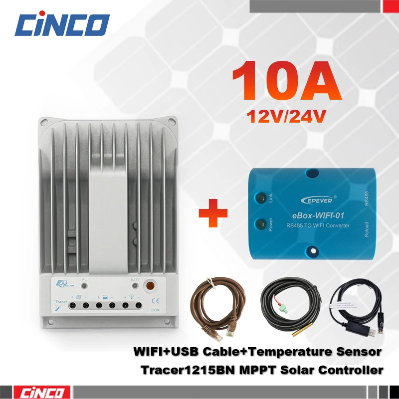 Tracer1215BN 10A 12V/24 EPEVER Солнечный контроллер и Wi-Fi USB кабель связи датчик температуры