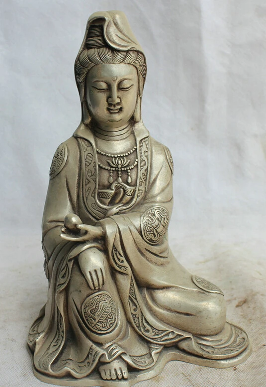 

150610 S1465 11" Chinese Buddhism Silver seat Kwan-yin Guan Yin Boddhisattva Goddess statue