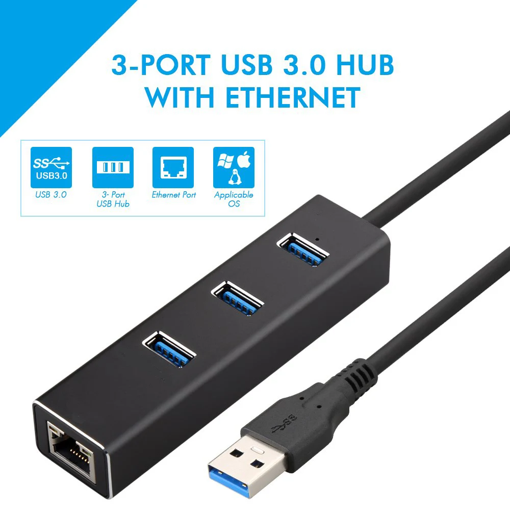 Алюминиевый USB концентратор Ethernet адаптер 3 0 порта 10/100/1000 Мбит/с сетевой порт к rj45
