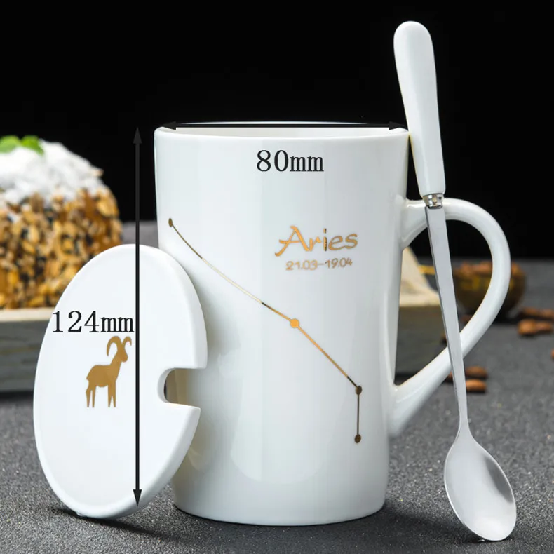 12 унций Созвездие креативные керамические кружки, кофейная кружка с крышкой ложки большой емкости чашки и кружки для чая tasse chat