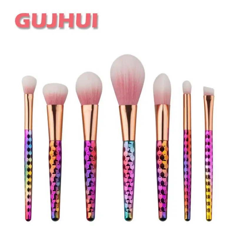 

GUJHUI Plating,Plastic Handle material 7PCS Make Up Foundation Eyebrow Eyeliner Blush Cosmetic Concealer Brushes New