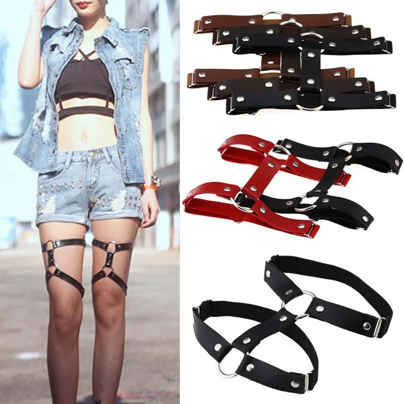

1Pcs Female Popular Sexy Harajuku PU Leather Garter Belt Punk Leather Garters Leg Ring Harness Gifts One Free Adjustable Size
