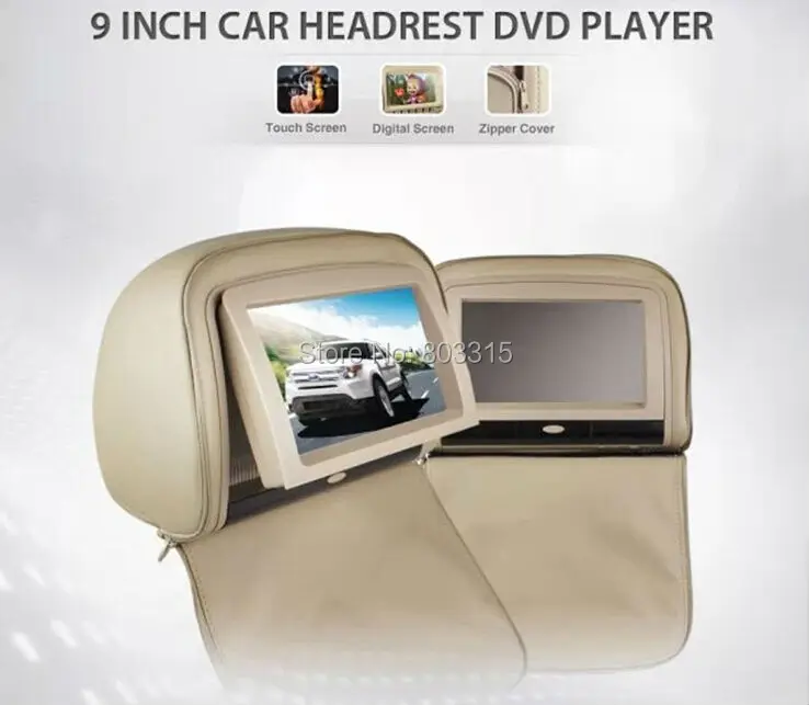 Top Free shipping 2x9 inch car headrest dvd player with touch screen+digital screen+ zipper+IR wirelss headphone game+IR+USB+SD+FM 0