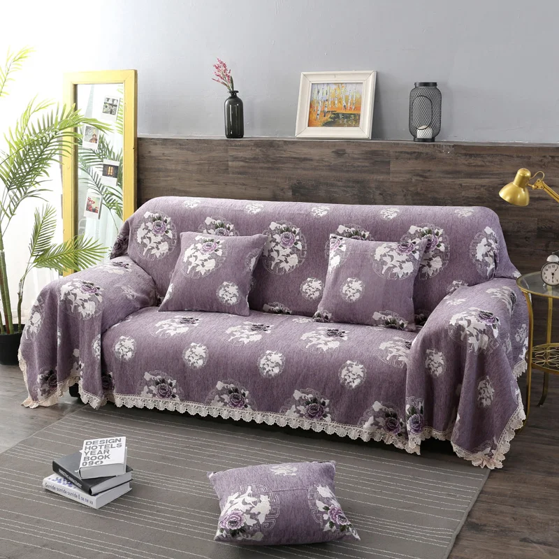 Fyjafon Sofa Cover Chenille Dustproof Sofa Cover Printed Couch Covers Multi-size Slipcover