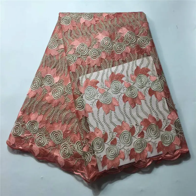 

New arrival Polyester French Embroidery Peach Net Lace Fabric French Tulle Lace Fabric For Lady Dress 30
