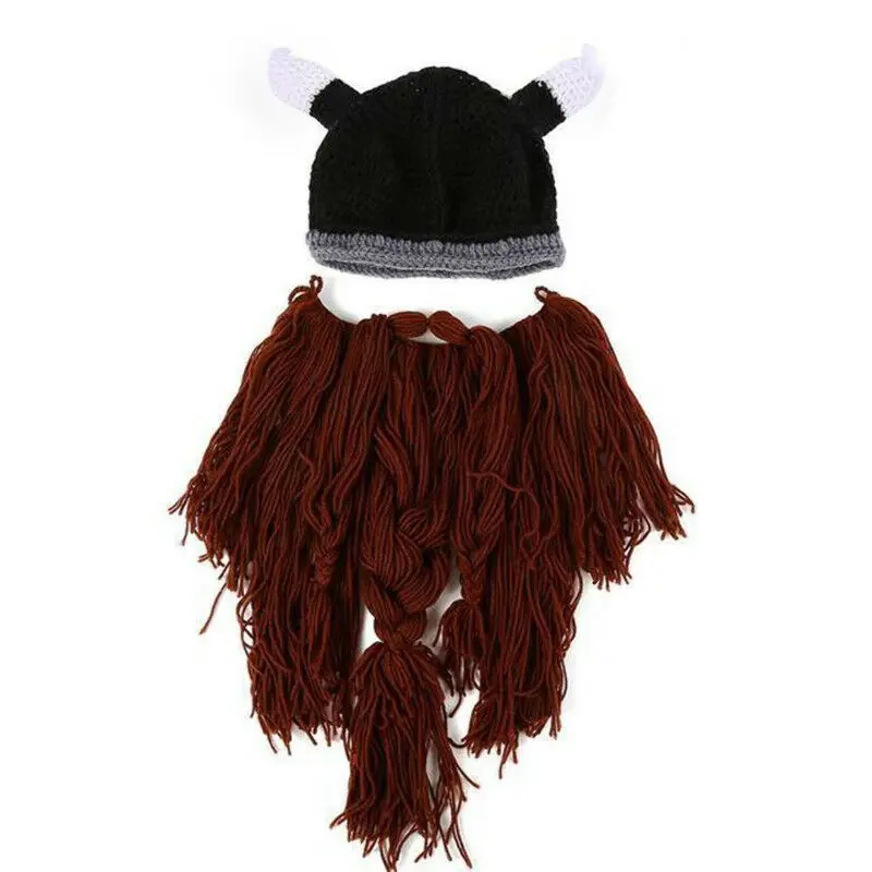 Мужская шапка Viking Beard вязаная крутая шапочка с рожком шапка для бороды веселые рождественские подарки забавная длинная шапка викинга ручной работы - Цвет: C