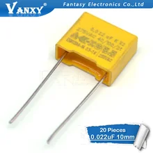 20 штук конденсатор X2 конденсатор 275VAC X2 полипропиленовая пленка конденсатор 0,022 мкФ 22nF шаг 10 мм