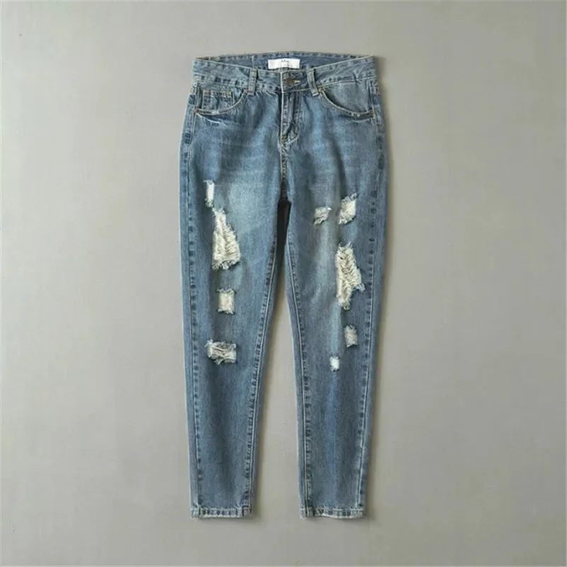 Винтажный стиль бойфренда женские рваные джинсы для женщин мама средней посадки джинсы синие повседневные брюки уличная джинсовые брюки - Цвет: blue