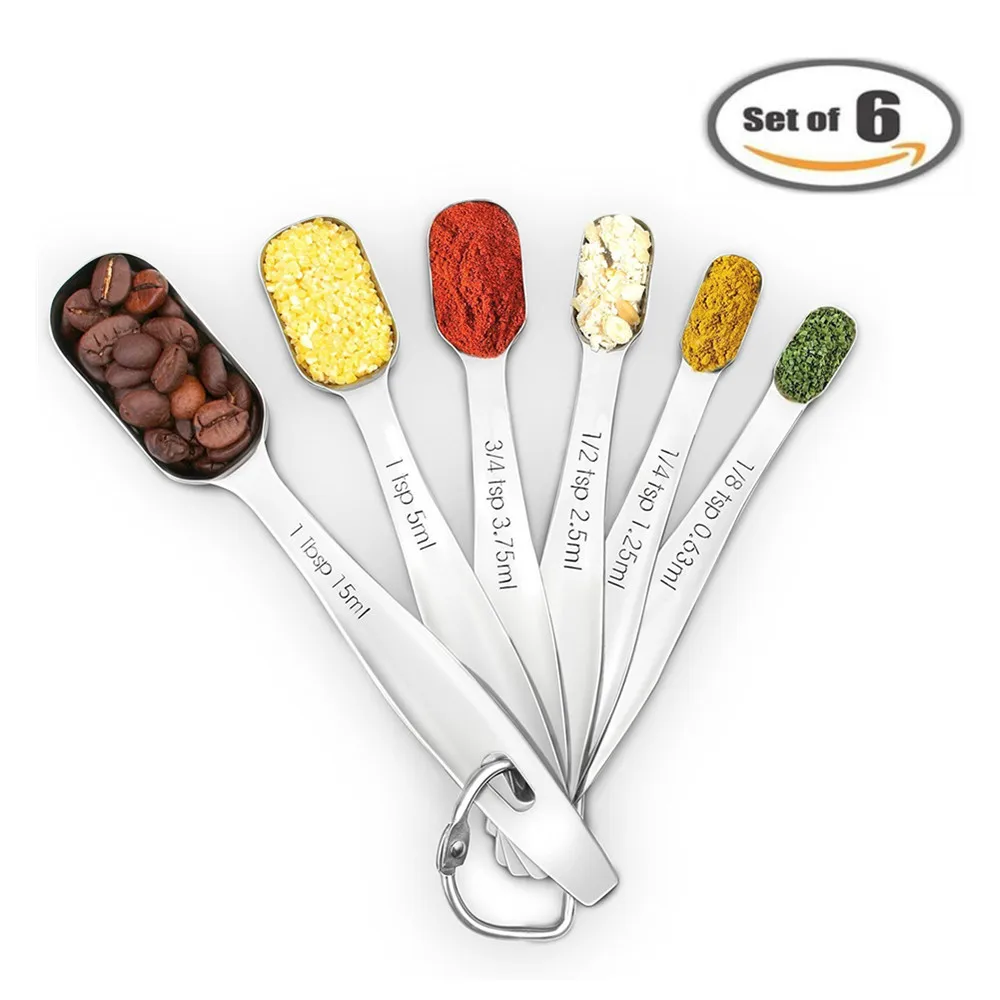 

Stainless Steel Measuring Spoon Set of 6 Space Saving Design Measure Spoon for Coffee Baking Cooking Dry and Liquid Ingredientsn