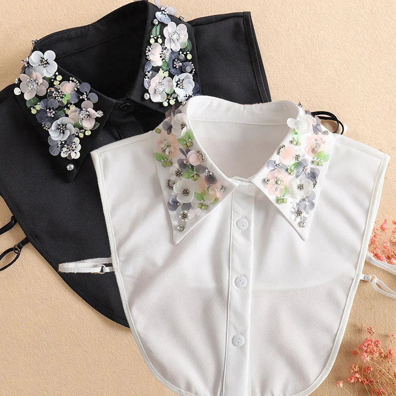 

Sequined Womans Detachable Collars White 2020 New Ladies Tie Black False Fake Collar Shirt Women Beading Removable Nep Kraagie