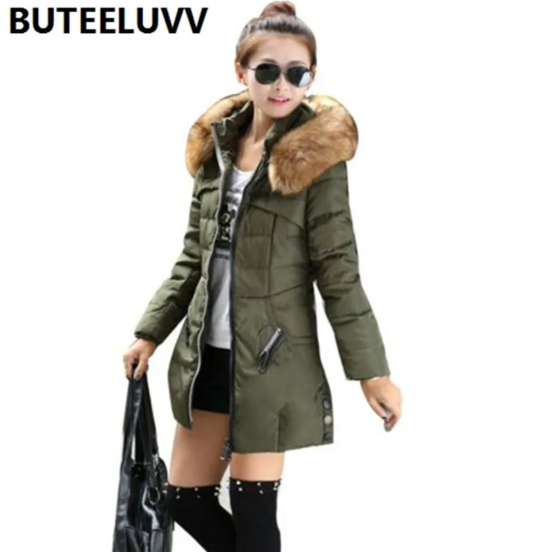 Women Winter Cotton Padded Coat Medium Length Parka Down Jacket Fur Collar Hooded Outerwear 4XL Plus