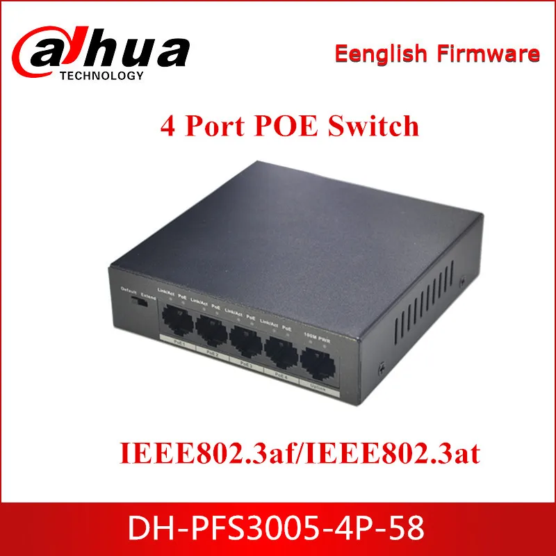 

Dahua POE Switches DH-PFS3005-4P-58 4 Port Ethernet Power Switch 250m Power Transit Distance for Security CCTV IP System