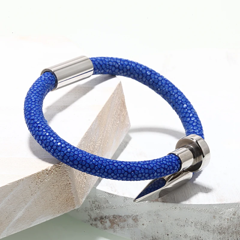 Bracelet Men/blue Stingray Genuine Leather Stainless Steel Nail