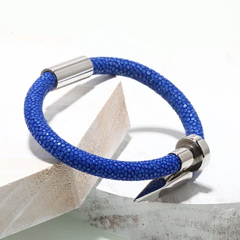 

Bracelet Men/blue Stingray Genuine Leather Stainless Steel Nail Bracelets Bangles Cuff Bracelet for Men Stingray Jewelry Gifts