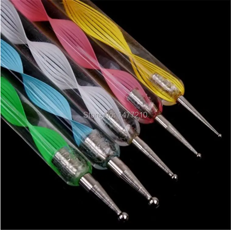 

5pcs 2way Nail Art Design Set Dotting Painting Drawing Brush Polish Marbleizing Pen Tools on Natural nails polish plastics kit