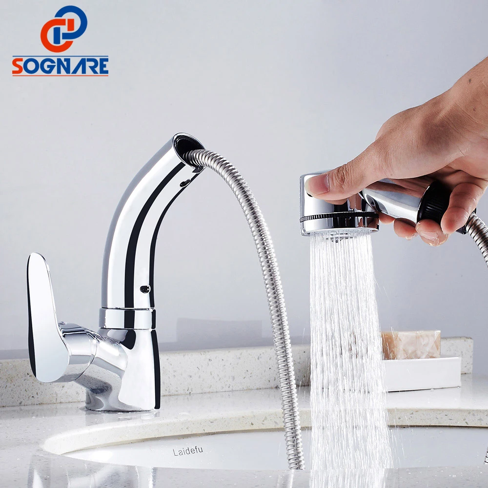 ﻿Buy SOGNARE Pull Out Basin Faucets Wash Face and Head Chrome Flexible