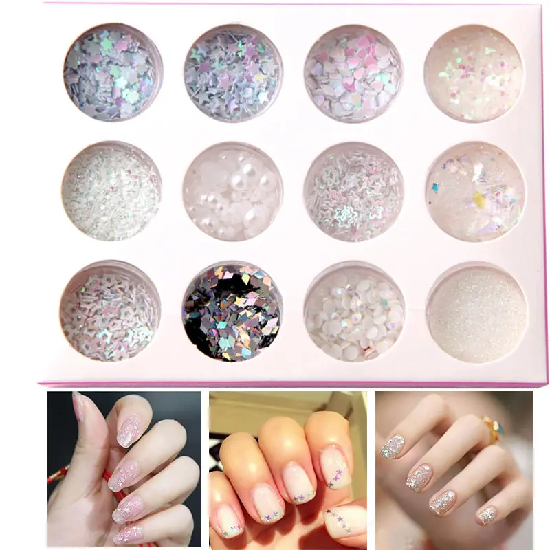 

12 Pcs/ Box Nails Sequin Sticker Rhinestones Nail Art UV Gel Manicure Polish Varnish Tips Decor Tools MV99