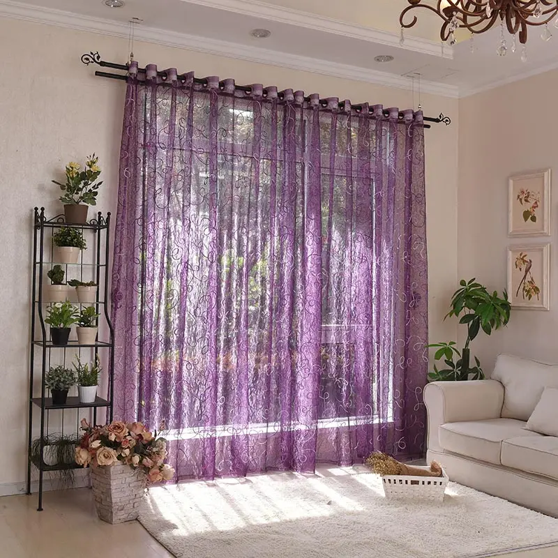 ENHAO Современные тюлевые шторы с вышивкой для гостиной, спальни, кухни, сплошные оконные шторы, тюлевые шторы, тканевые занавески - Цвет: purple