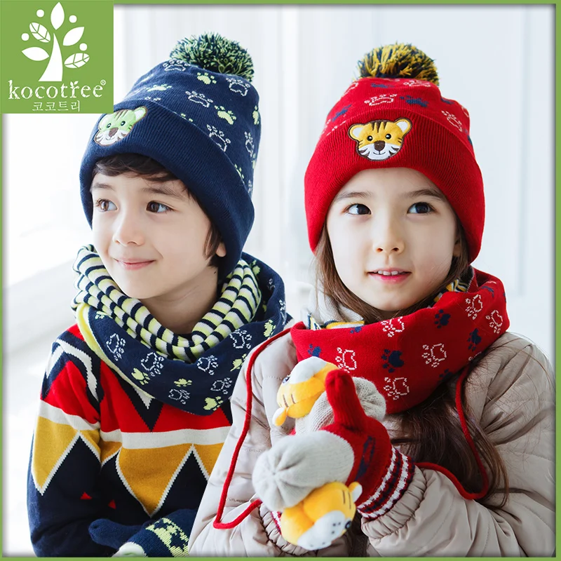 

South Korea KK tree new baby hat children Winter Hat Scarf Glove three piece child collar