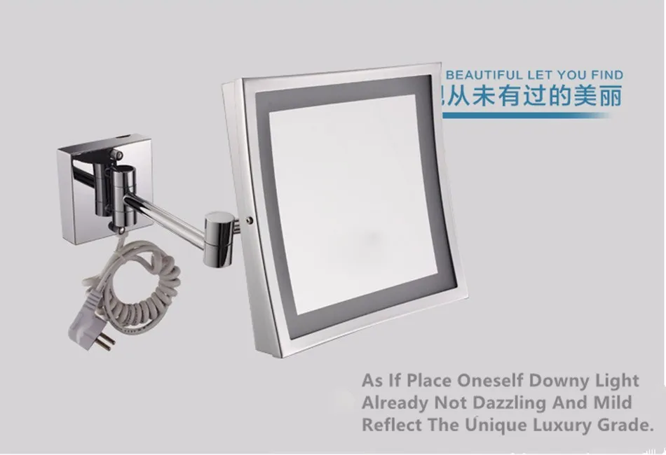 Квадратный 8,5 дюймовый светодиодный светильник настенный складной косметическое зеркало 3X увеличительное светодиодный зеркало для макияжа Зеркало для ванной комнаты