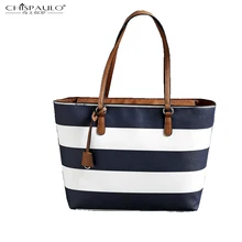 2016 European and American style fashion fringe handbag shoulder bag large capacity bag navy blue stripes