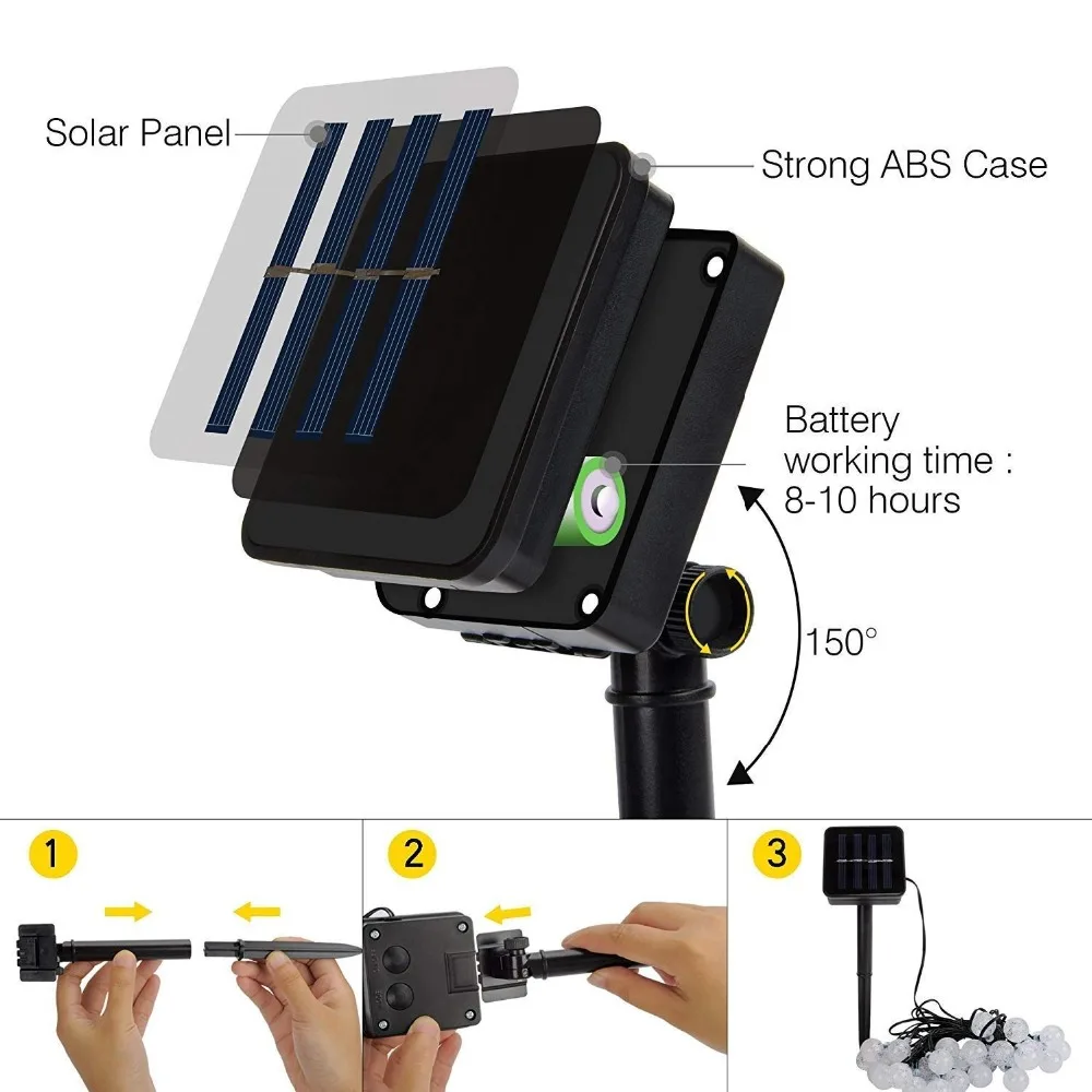 5 м 6 м светодиодный шарик солнечной энергии лампа садовая светодиодная гирлянда для наружного водонепроницаемого праздника вечеринки Солнечная Атмосфера свет