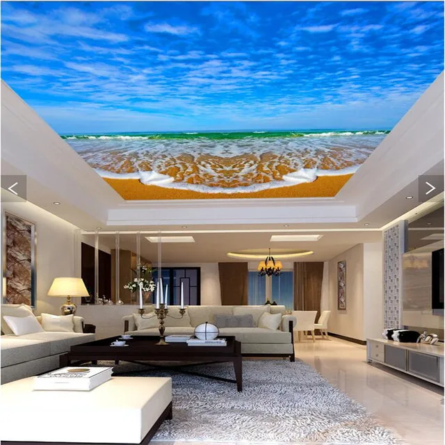 Muurposters papier Moderne Art blue sky witte wolken zee strand ... Muurposters papier Moderne Art blue sky witte wolken zee strand ...