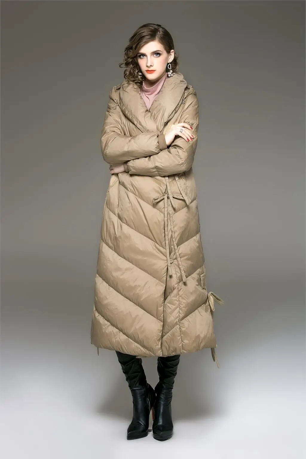 GBYXTY, женская элегантная облегающая пуховая куртка с пером,, зимняя женская длинная толстая куртка с капюшоном, пуховик и пальто, пуховая парка, ZA1153