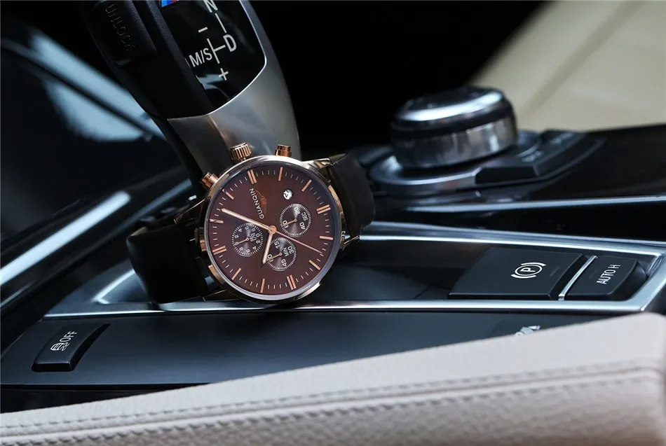 GUANQIN Quartz Watch Mens Watches Top Brand Luxury Chronograph Clock Men Sport Waterproof Leather Wristwatch relogio masculino