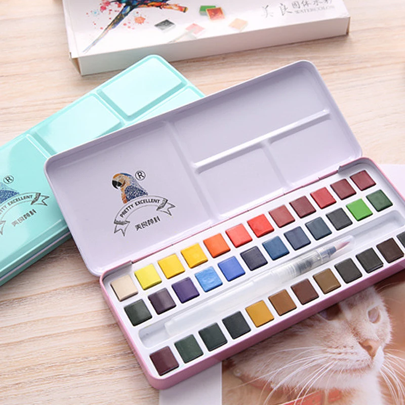 

MeiLiang Watercolor Paint Set Metal Box with Water Color Brush Pen Perfect for Students Kids Acuarelas Oil Paint Art Supplies
