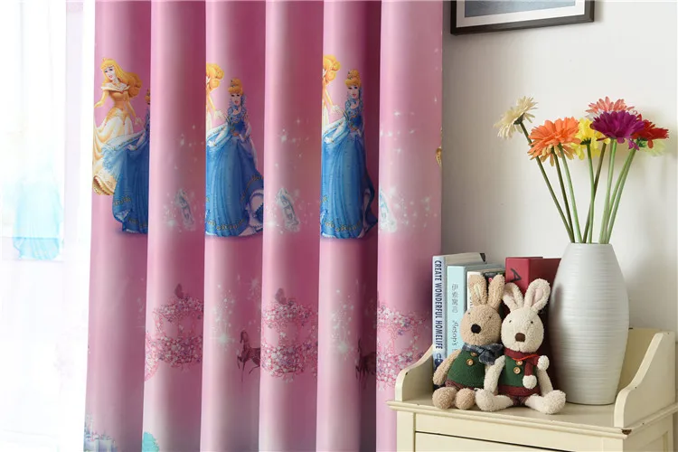 Розовая Толстовка для девочки с рисунком занавески с принцессой для детей голубые шторы для Спальни Ткань для девочки комната готовой ночные шторы AG107& 3