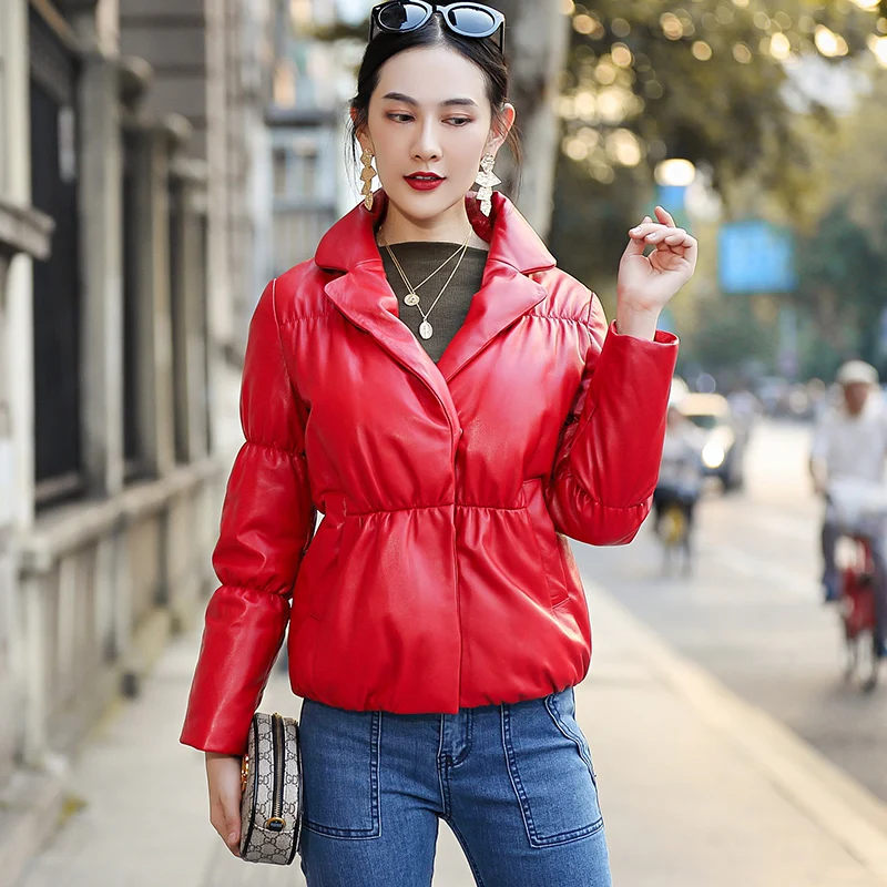 

Leather Jacket Women 2019 Winter Sheepskin Genuine Leather Jacket Women Solid Black Duck Down Coat Chaqueta Muje Qbl-yr01 YY640