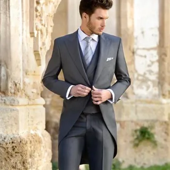 

Classic Morning men suit Groom Tuxedos 2017 grey Groomsman Men's Wedding Prom mens Suits Custom Made (Jacket+Pants+Vest+Tie)