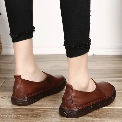 À Ronde Simples Fond De Main Pédale Ensembles Original Nouveau 2018 orange Coudre Femmes Chaussures Mou Noir Casual Rétro Cuir Une La Pieds En Cg5xwnqAFF