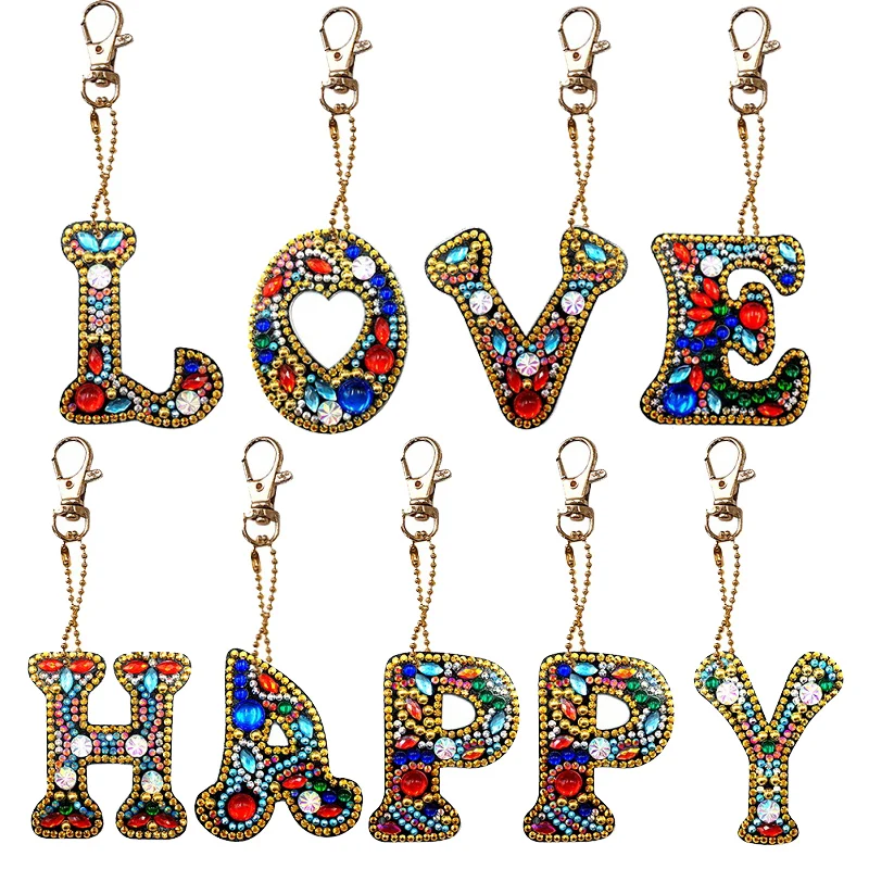 

1-6pcs/set Full Drill 5D DIY Diamond Painting Love Heart Keychain Key Ring Embroidery Painting Gift Cross Stitch Needlework