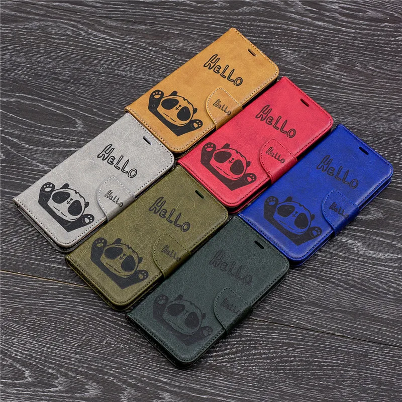 

For iPhoneX XS XR XSMax Case PU Leather 3D Hello Panda Embossing Stand Flip Case For iPhone5 5S 6S 7SPlus 8Plus Cell Phone Cover