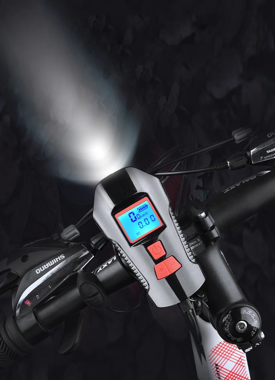 Top Bike Light Usb Rechargeable LED Road Front Flashlight Lamp Bicycle Accessories Computer Odometer Bell Speaker Horn 3 in 1 Option 1