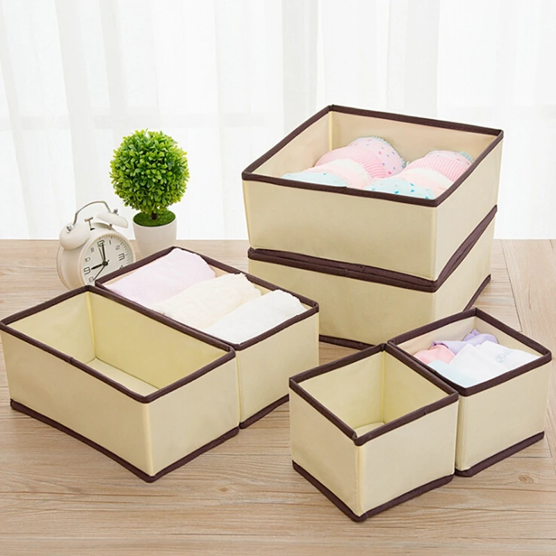 

Six-Piece Underwear Bra Underwear Socks Storage Box Fabric Underwear Bra Socks Drawer Foldable Durable Available Variety
