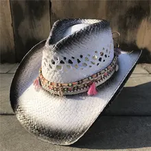 Соломенная женская открытая западная ковбойская шляпа с кисточками, элегантная женская шляпа Sombrero Hombre, головной убор, Солнцезащитная шляпа