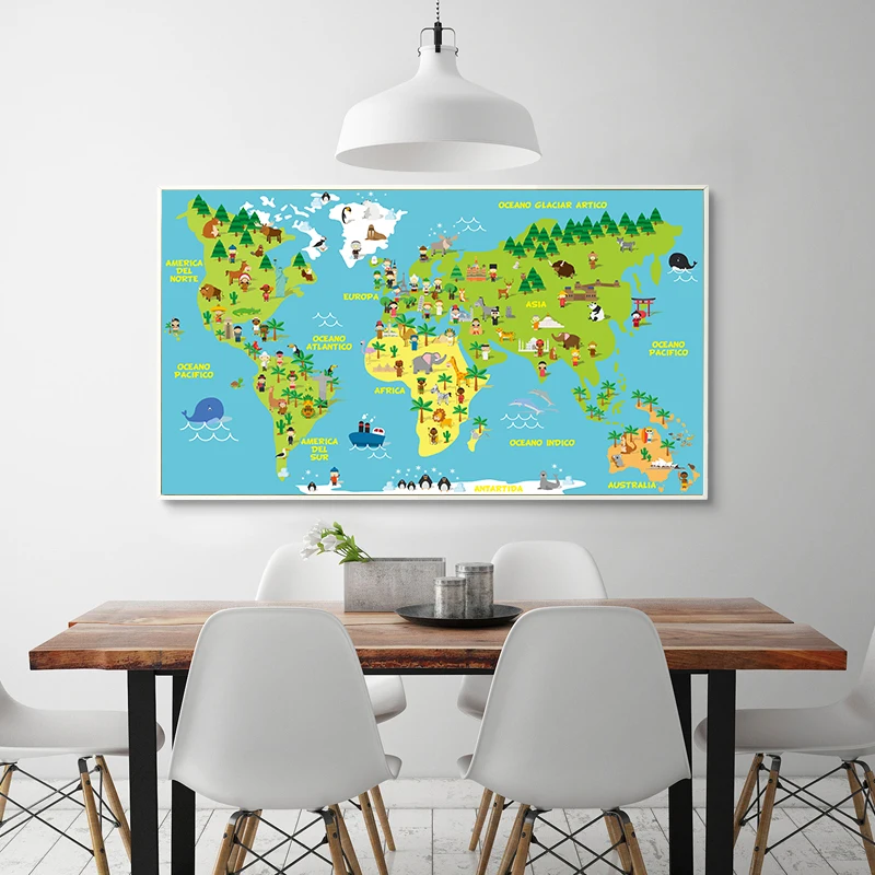 

Nordic Kawaii Animal World Map Canvas Painting Art Printing Poster Pictures Children Bedroom Living Room Decoration BA093