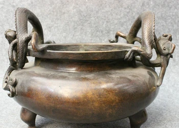 

USPS to USA S1822 11" Tibet Purple Bronze Dynasty Temple Dragon Statue Jar Incense Burner Censer