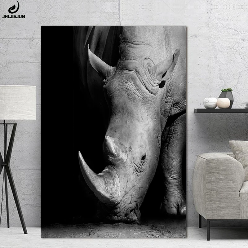 Jhljiajun Canvas Painting Rhinoceros Black And White Animals