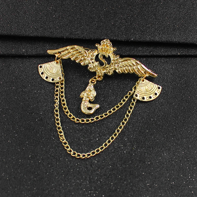 

Eagle Wings Brooch Fashion Male Corsage Chain Tassel Badge Lapel Pins For Men Suit Accessories Brooch Wedding Party Jewelry