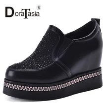 DoraTasia Size 34-39 Fashion Women Rhinestone High Heel Wedge Spring Autumn Shoes Round Toe Platform Casual Dress Pumps