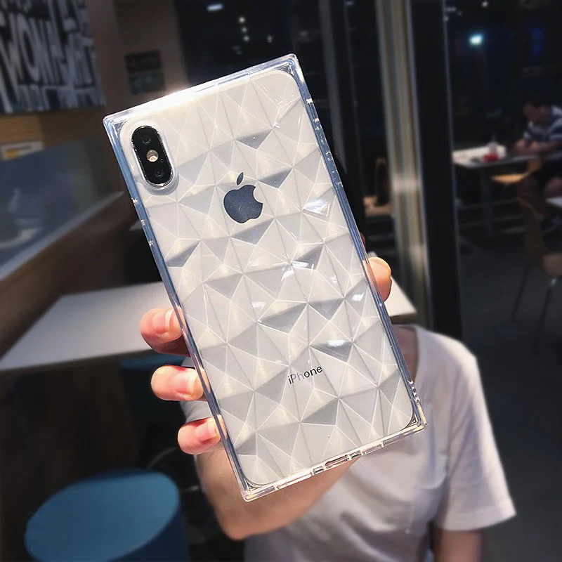 N1986N For iPhone 6 6s 7 8 Plus X XR XS Max Phone Case Fashion Diamond Texture Square Design Clear Soft TPU Fundas For iPhone X - Цвет: clear